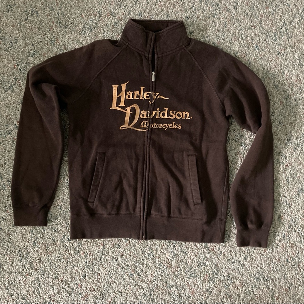 HARLEY DAVIDSON Womens Graphic Full Zip Swearshirt Mock Neck Myrtle Beach Small